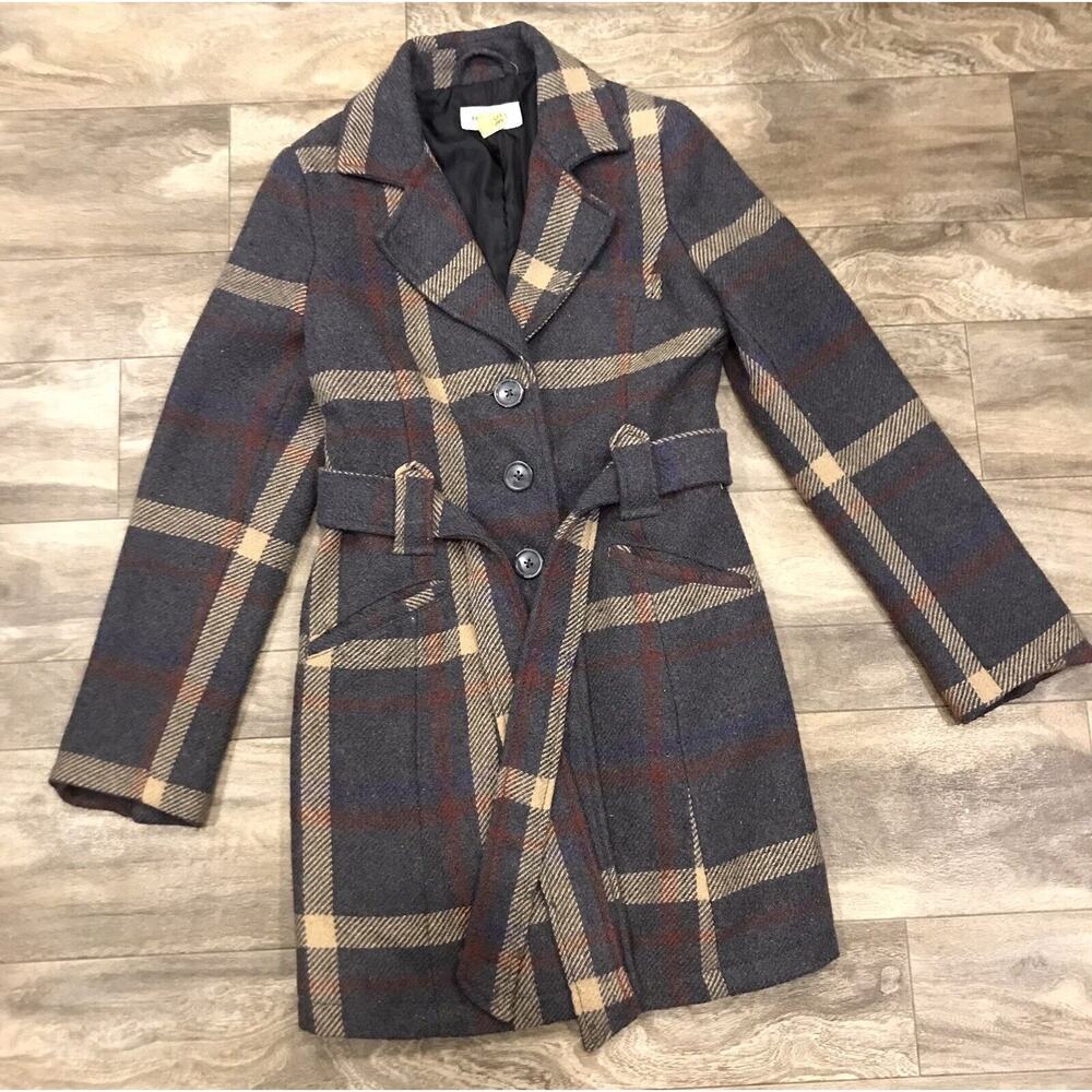 Merona Womens Size S Retro Plaid Belted Dress Coat